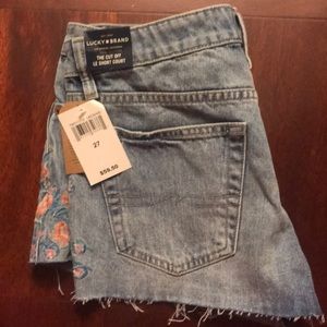 Lucky Brand embroidered cut off jean shorts denim